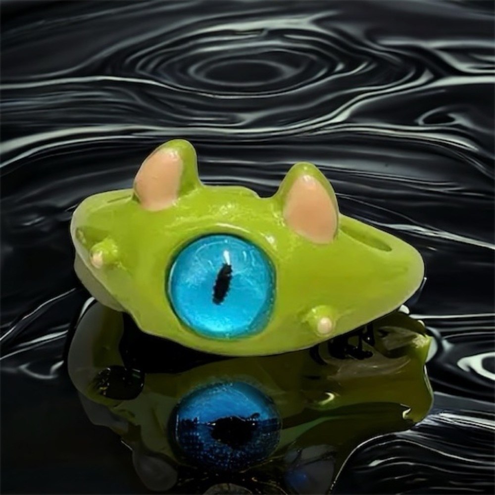 Cute Quirky Green Monster Design Cuff Ring‎ Gothic Punk Style